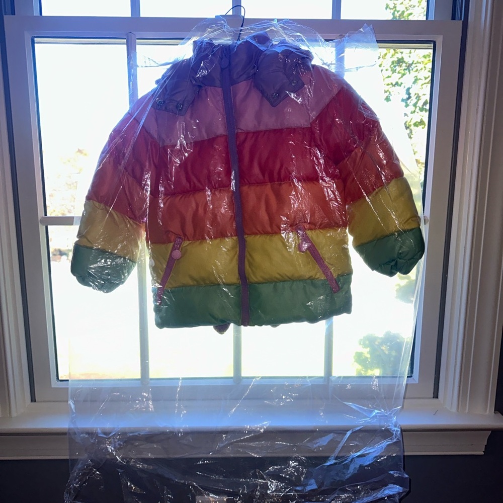 Stella McCartney Kids Colorful Rainbow Striped Puffer Jacket size 6 - Picture 3 of 7